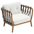 Modern Leisure Chair With White Cushion And Wooden Rope Knot Armrests