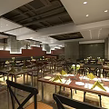 Modern Restaurant Interior With Wooden Tables Chairs And Ceiling Lighting Design