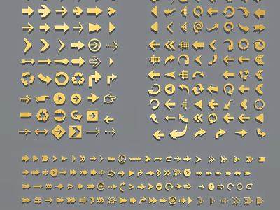 Golden Decorative Symbol Pendants with Various Arrow and Icon Designs for Creative Decoration Projects 3d model