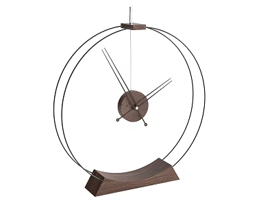 Modern Minimalist Clock With Circular Metal Frame And Wooden Base Design 3d model