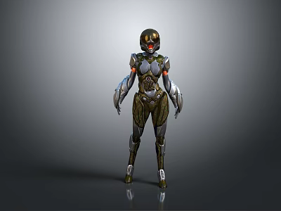 Futuristic Biological Warrior Character In Mechanical Armor With Glowing Red Blue Details 3d model