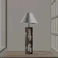Contemporary Floor Lamp With Sculpted Wooden Base And Beige Pleated Lampshade