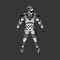 Futuristic Robot In Silver Black Armor With Glowing Accents Standing Against Dark Background