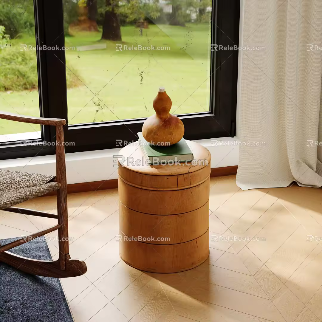 New Chinese Style Side-table Retro Round Side-table Gourd Ornaments Chinese Style Kettle Book 3d model