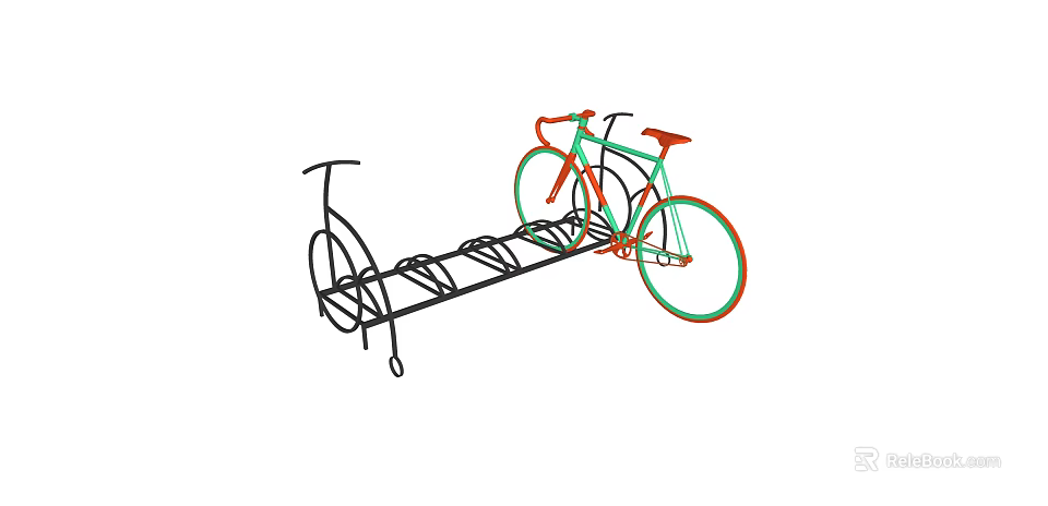 Colorful Bicycles Parked on Outdoor Black Metal Bike Rack Structure 3d model 