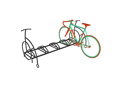 Colorful Bicycles Parked on Outdoor Black Metal Bike Rack Structure 3d model