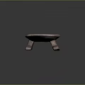 Rustic Wooden Oval Tray With Crossed Leg Support On Black Background