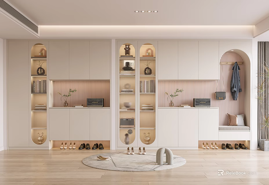 Modern Built In Shoe Cabinet Interior With Decor And Shoe Storage 3d model 