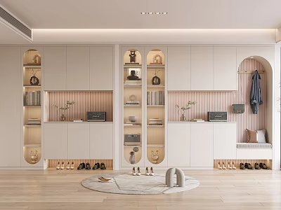 Modern Built In Shoe Cabinet Interior With Decor And Shoe Storage 3d model