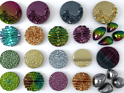 Colorful Textured Wall Decor With Circular Oval Shapes And Shiny Metallic Finishes 3d model