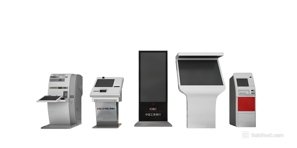 Modern Public Facilities Featuring Various Self Service Kiosks And Terminals 3d model 