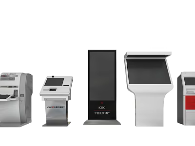 Modern Public Facilities Featuring Various Self Service Kiosks And Terminals 3d model