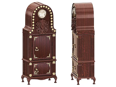 Dark Wood Grandfather Clocks With Ornate Carvings Gold Accents And Curved Top 3d model