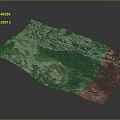 Detailed 3D Terrain Model Aerial View With City River And Green Vegetation