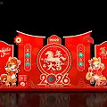 2026 Chinese New Year Art Installation With Red Decorations And Cartoon Dragon