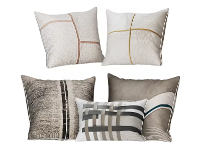 Throw Pillows in Neutral Tones with Geometric Patterns and Textured Weaves 3d model
