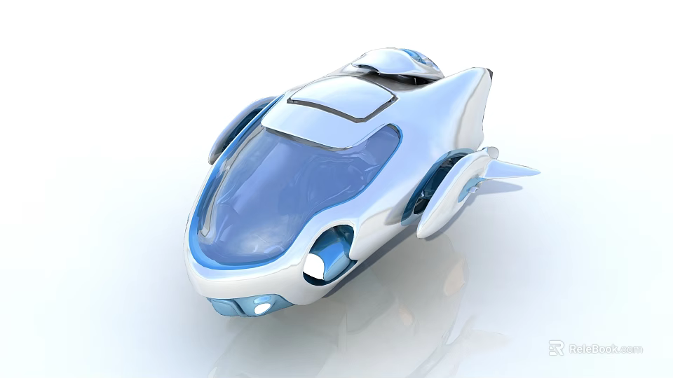 Futuristic Concept Vehicle With Transparent Cockpit And Streamlined Silver Blue Design 3d model 