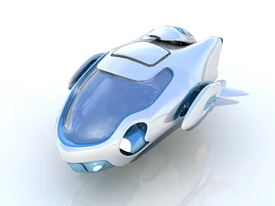 Futuristic Concept Vehicle With Transparent Cockpit And Streamlined Silver Blue Design 3d model