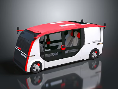 Sleek Modern Bus Interior Design With Red Roof White Body And Black Windows 3d model
