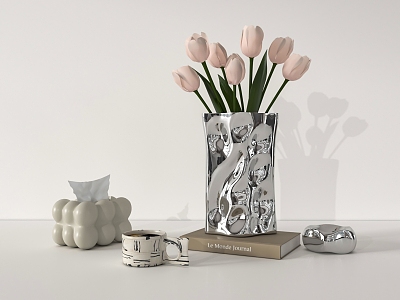 Metal Vase Tissue Box Tulip 3d model