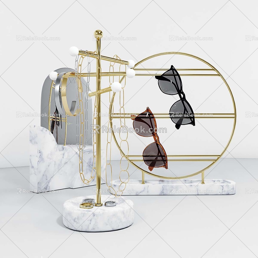 A set of jewelry and spectacle frame with mirror 3d model