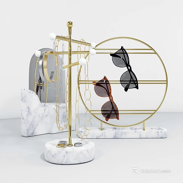 Commercial Sunglasses Display Equipment With Gold Metal Frame And Marble Base 3d model 