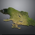 3D Topographic Terrain Model With Green Vegetation Yellow Plains And Blue Rivers