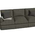 Comfortable Dark Grey Three Seater Sofa With Cushions And Throw Blanket On Armrest 3d model