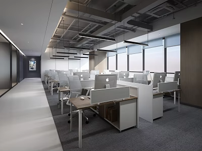 Modern Public Office Space Interior With Open Workstations Large Windows And Natural Light 3d model