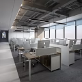 Modern Public Office Space Interior With Open Workstations Large Windows And Natural Light 3d model