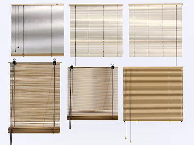 Stylish Venetian Blinds With Different Slat Designs And Natural Wood Tones 3d model