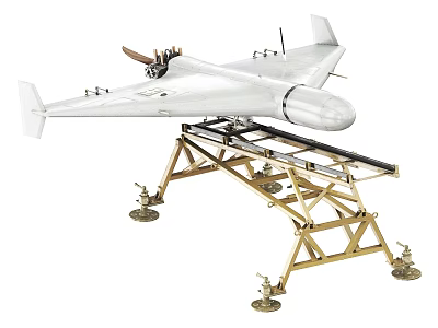 White Unmanned Drone Aerial Vehicle With Golden Metal Stand And Wings 3d model