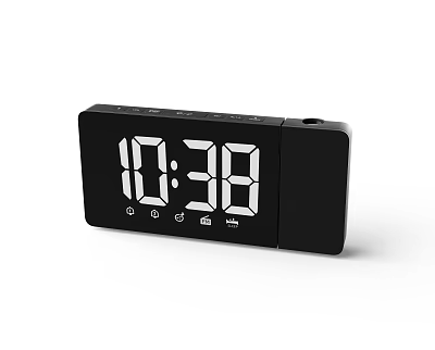 Simple Black Digital Clock With LED Display Showing Time And Icon Buttons 3d model