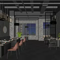 Modern Hot Pot Restaurant Interior With Dining Tables Chairs Pendant Lights And Plants