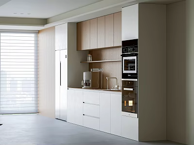 Modern Minimalist Kitchen Side Cabinet With Built In Appliances And Ample Storage Space 3d model