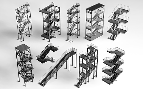 Modern Outdoor Stairs Steel Frame Stairs Fire Stairs External Stairs Steel Structure Stairs 3d model