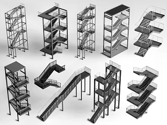 Modern Outdoor Stairs Steel Frame Stairs Fire Stairs External Stairs Steel Structure Stairs 3d model