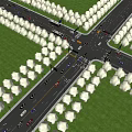 Modern Road Infrastructure at Urban Intersection with Multiple Lanes Traffic Lights and Green Belts