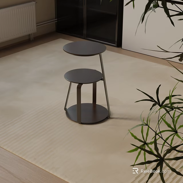 Modern Minimalist Bedside Table With Round Top And Metal Frame In Living Room 3d model 