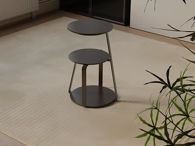 Modern Minimalist Bedside Table With Round Top And Metal Frame In Living Room 3d model