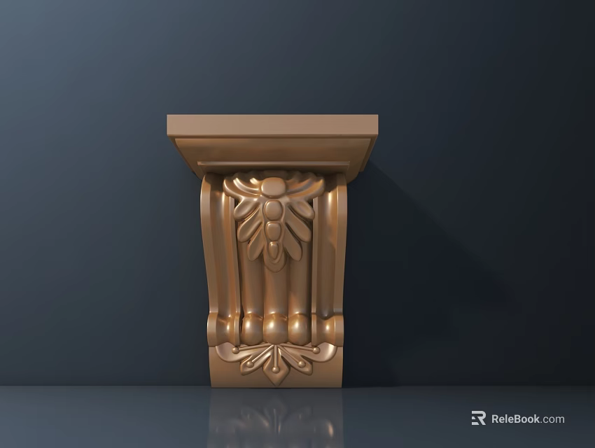 Ornate Golden Carved Corbel with Intricate Leaf Patterns and Scroll Designs 3d model 