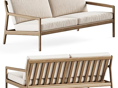 Modern Sofa Design With Wooden Frame Beige Cushions And Striped Backrest Details 3d model