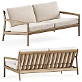 Modern Sofa Design With Wooden Frame Beige Cushions And Striped Backrest Details