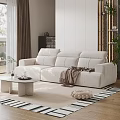 Modern Beige Three Seater Sofa in Cozy Living Room with Throw Blanket and Coffee Table