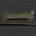 Colorful Flowers Growing in Vintage Stone Planter with Carved Inscriptions on Stone Slab Base