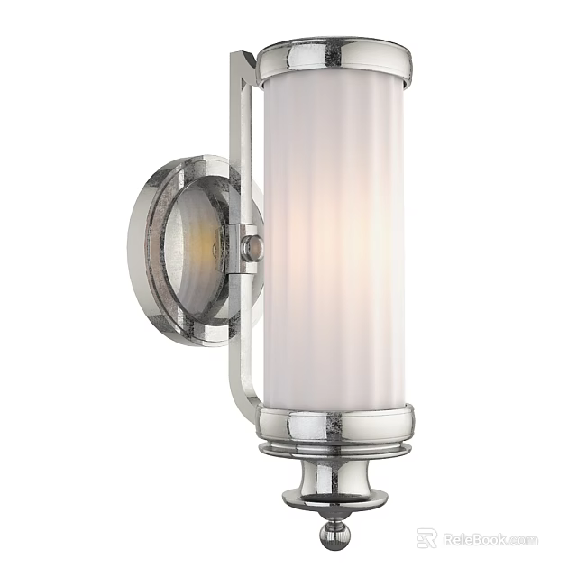 Stylish Modern Wall Sconce With Chrome Frame And White Glass Shade 3d model 