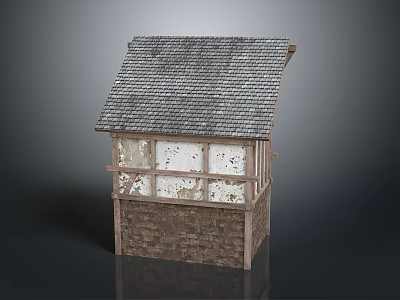 Small Rustic Building With Slate Roof Stone Brick Walls And Weathered Windows 3d model