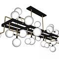 Modern Black And Gold Frame Chandelier With Multiple White Spherical Bulbs 3d model