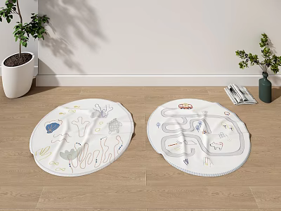 Colorful Round Rug with Kids Cartoon Patterns for Play Activity at Home 3d model