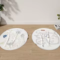 Colorful Round Rug with Kids Cartoon Patterns for Play Activity at Home